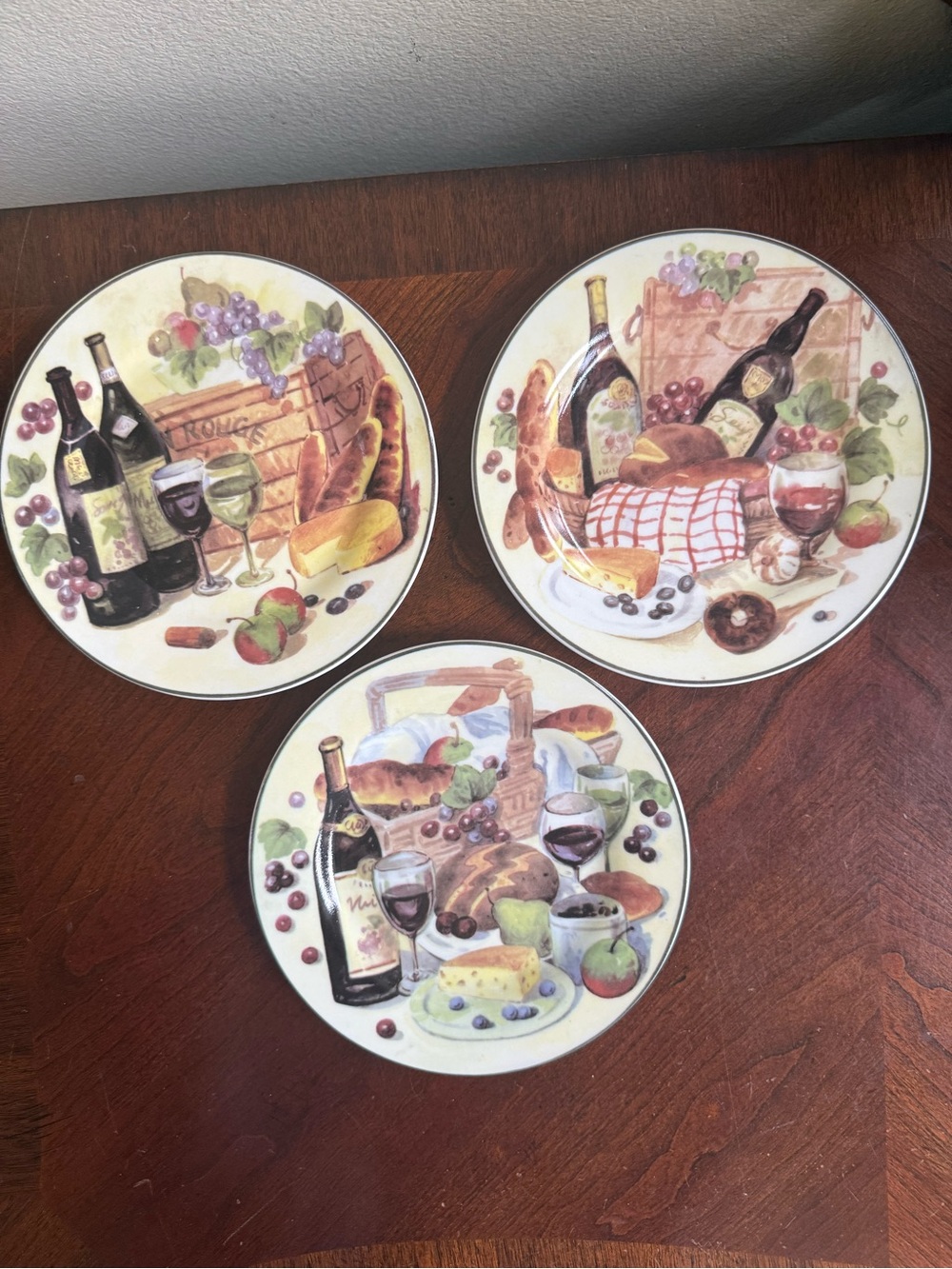 Set of 3 Porcelain Treasures wine themed plates